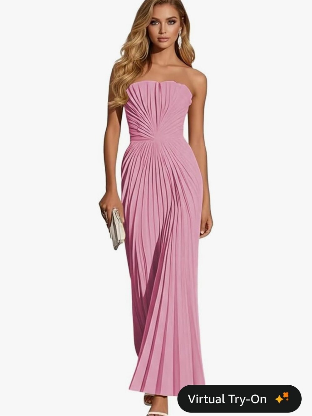 Strapless Pleated Evening Gown - Dusty Pink Size 16